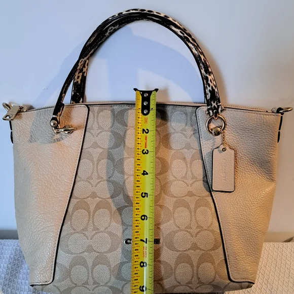 COACH Kacey Satchel Signature Crossbody Handbag Cream Snake Leather Exotic - Picture 5 of 13